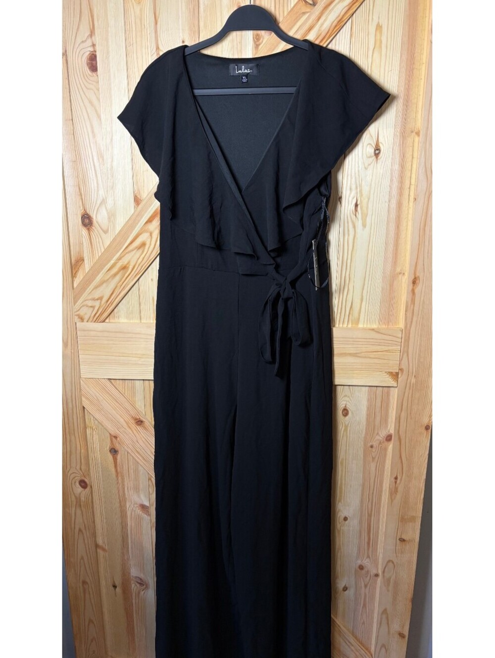 Lulus Black XL Wrap Jumpsuit with Ruffle Detail NWT